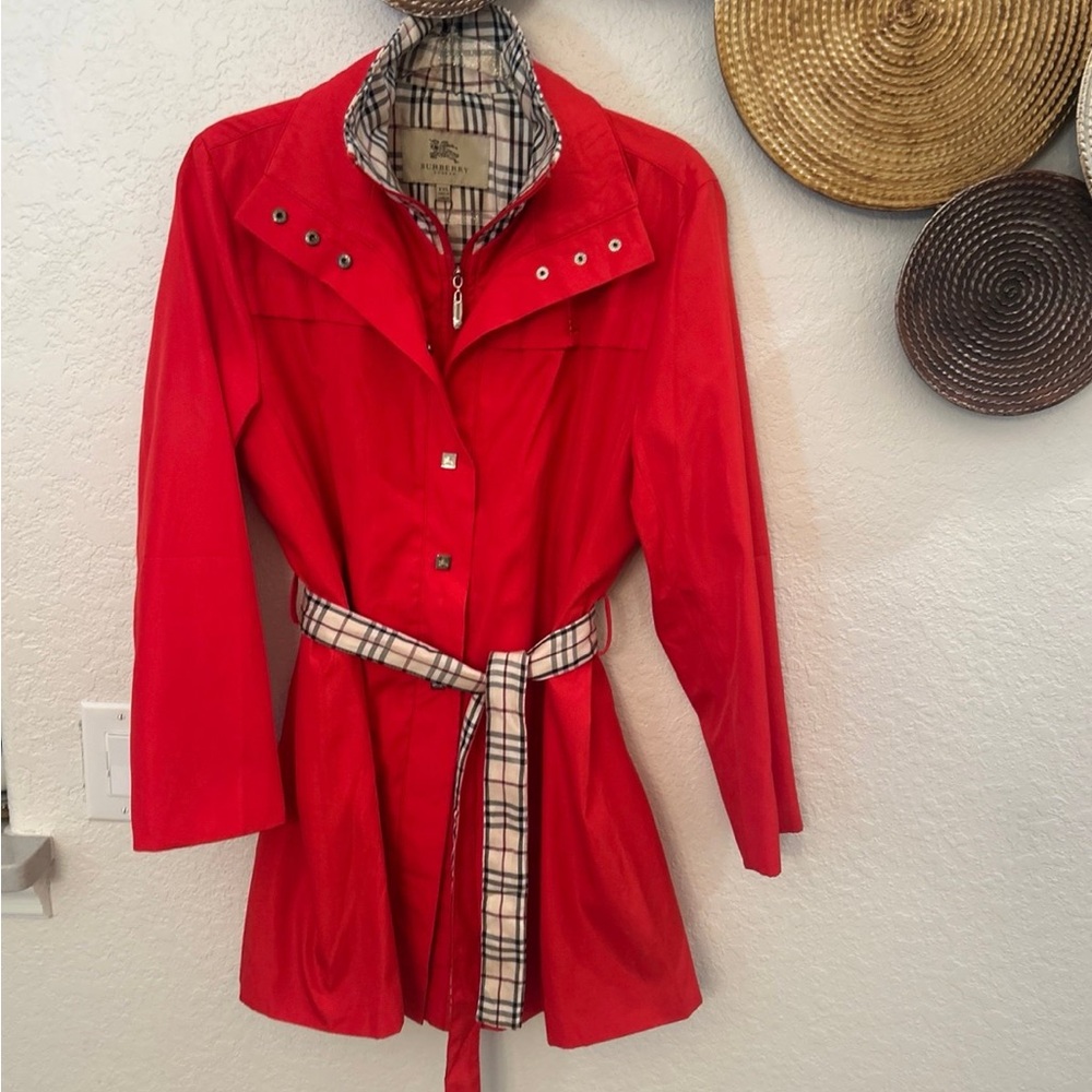 Burberry Red Trench Coat with Signature Check Belt